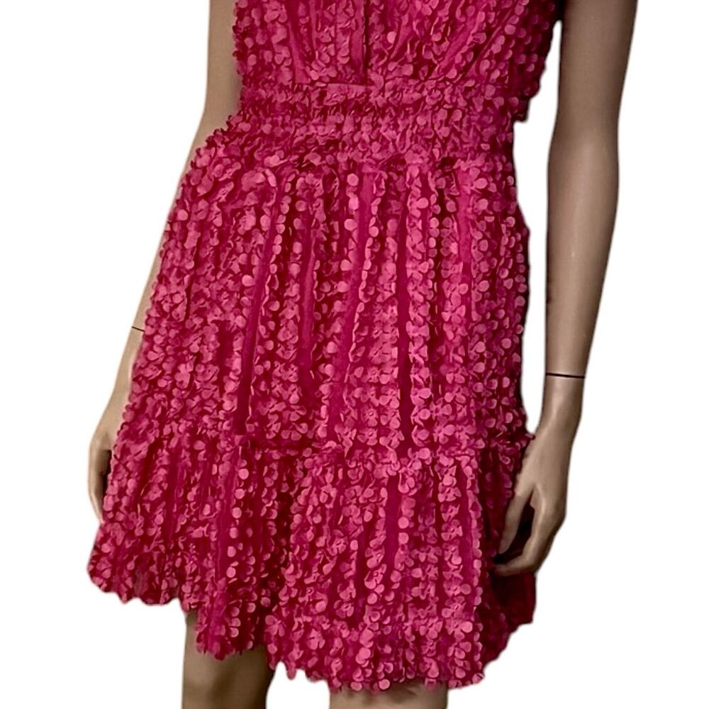 Anthropologie Somerset Mini Dress Small Pink Floral Appliqué Textured Boho Chic - Picture 5 of 11